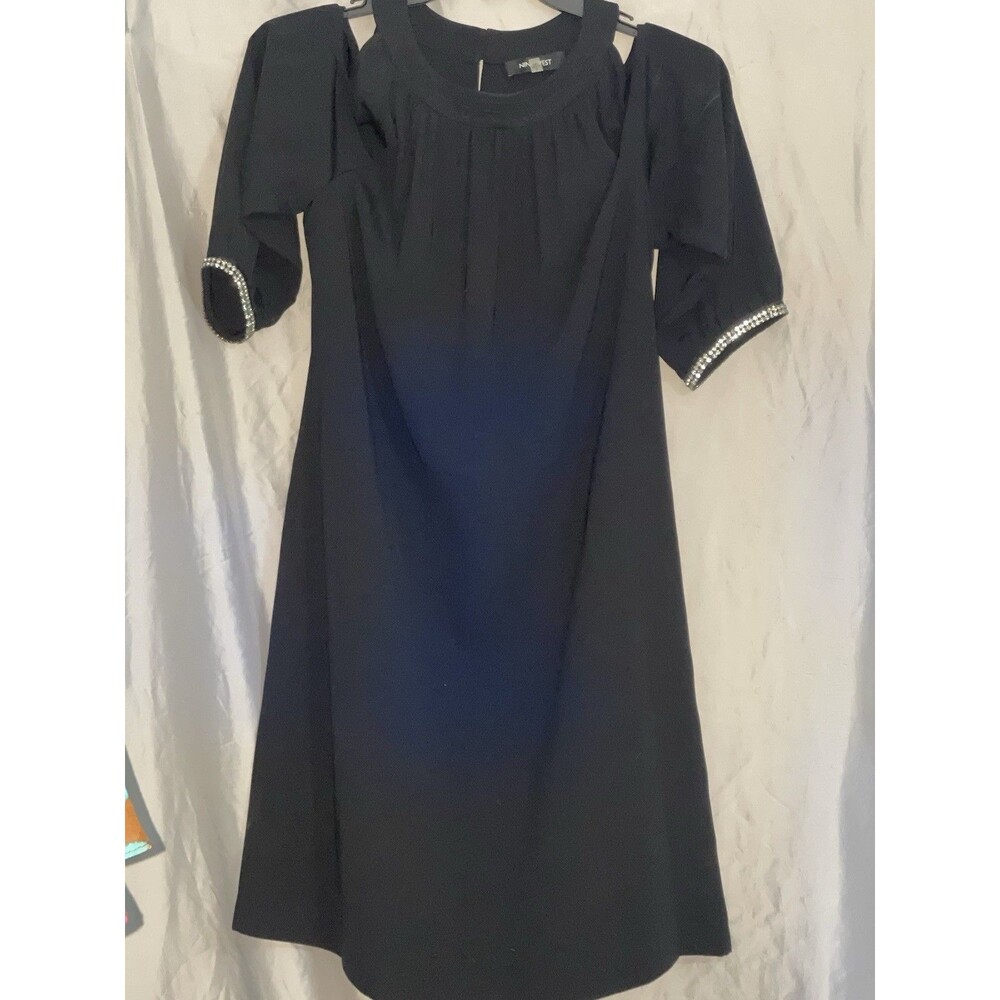 Nine West Black Dress Size 6 Cold Shoulder Rhinestone Cuff LBD Cocktail